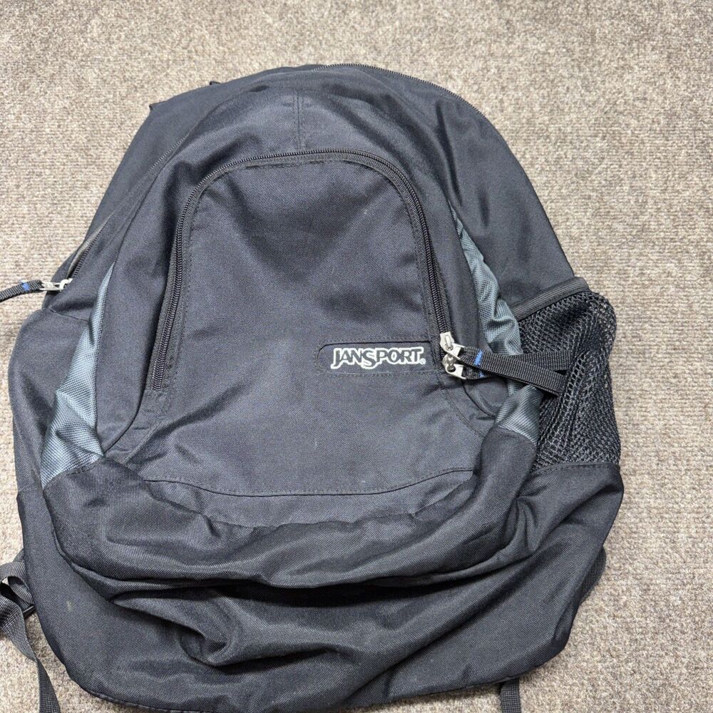 JanSport Student Backpack Black Gray Dual Main Compartment Mesh Bottle Pocket